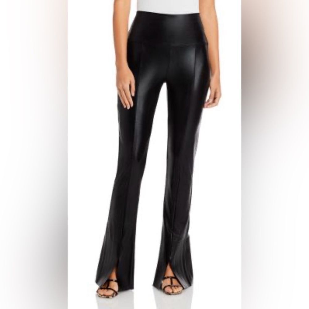 Norma Kamali Spat Split Hem Leggings Black Faux-Leather Flared Pants XS/29